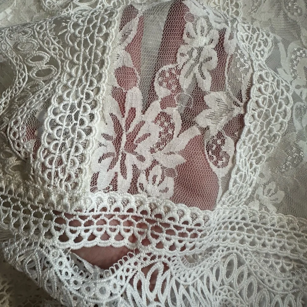 Adiva Cream Lace Western Blouse Rodeo Cowgirl Top Boho Prairie Romantic Size M - Picture 5 of 8